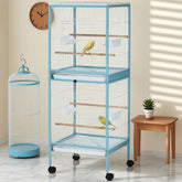 55inch 2 In 1 Bird Cage Aviary Parakeet House For Finches, Budgies With Wheels, Light Blue